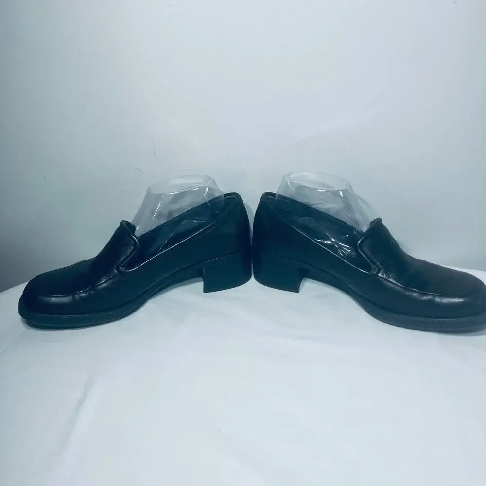 VTG 90s Y2K White Mountain Heels Brown Leather Loafer Chunky Office Casual 8.5